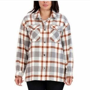 HFX Relaxed fit button down plaid flannel shirt jacket